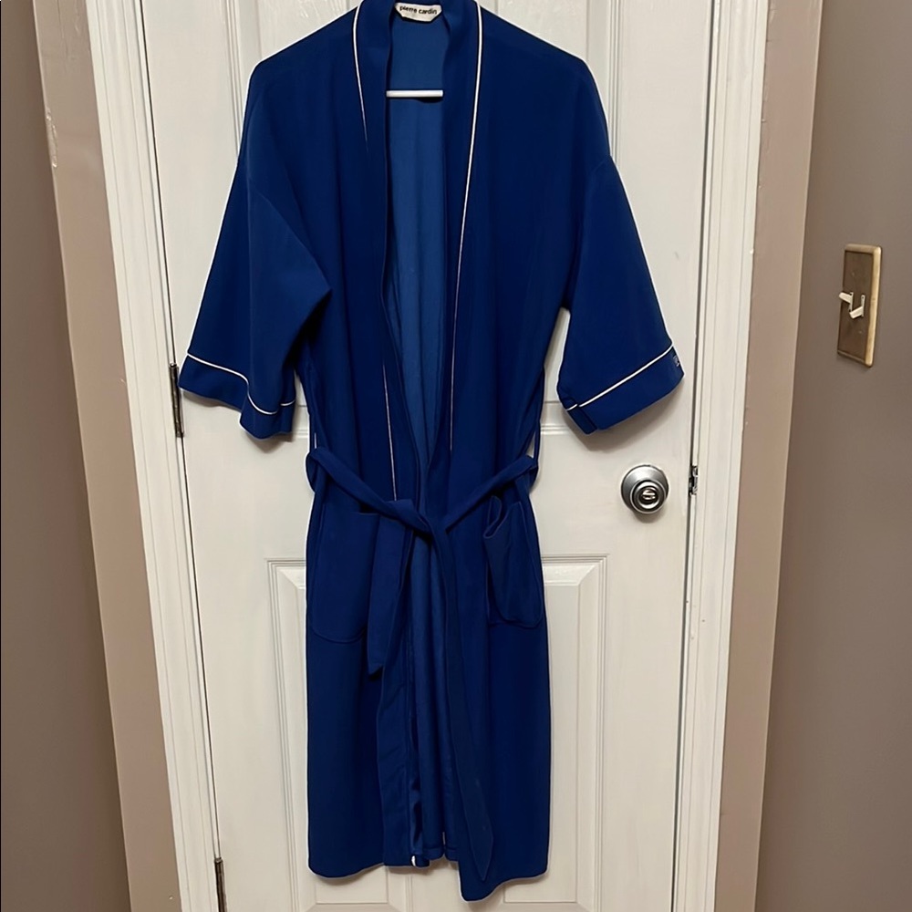 Pierre Cardin Royal Blue Men's Robe with White Piping